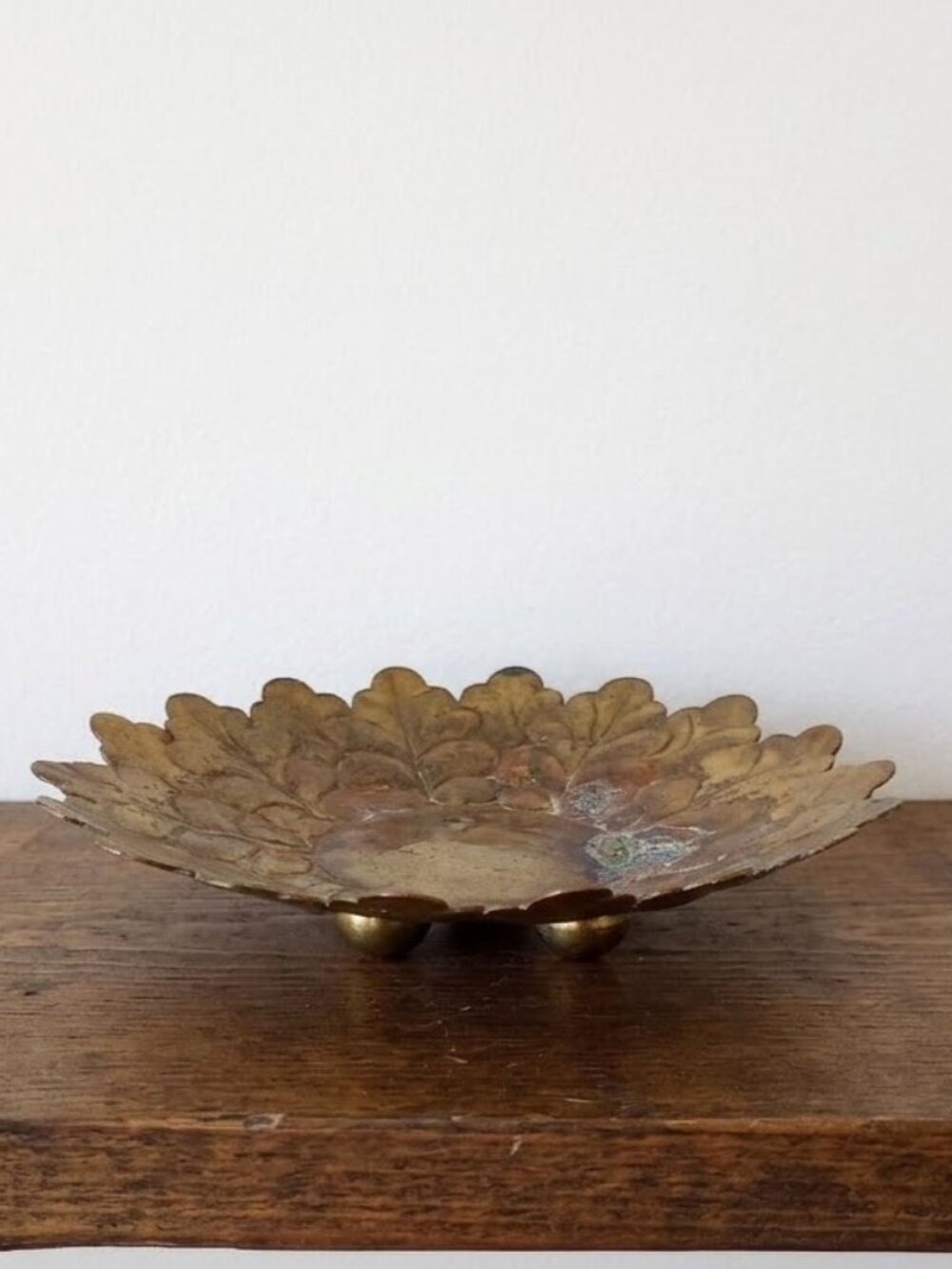 Vintage Brass Trinket / Soap Dish Leaf Footed Made in India Mid-Century Patina